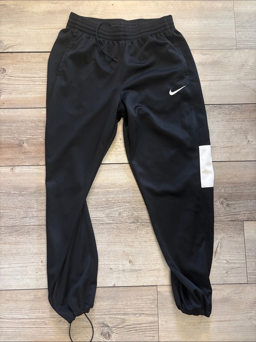 Nike MENS Large Black Joggers with White Swoosh and Side Patch